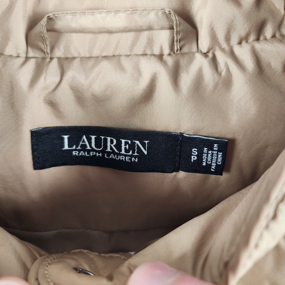 NWT Lauren Ralph Lauren Quilted Vest Small Petite Regular Birch Tan Crest Patch - Picture 4 of 12